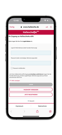Hallesche4u ePA - Login
